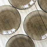 Lot 5 glass plates Arcoroc France smoked pattern flower crocus vintage CANTERBURY