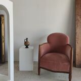Armchair art deco pink velvet trim