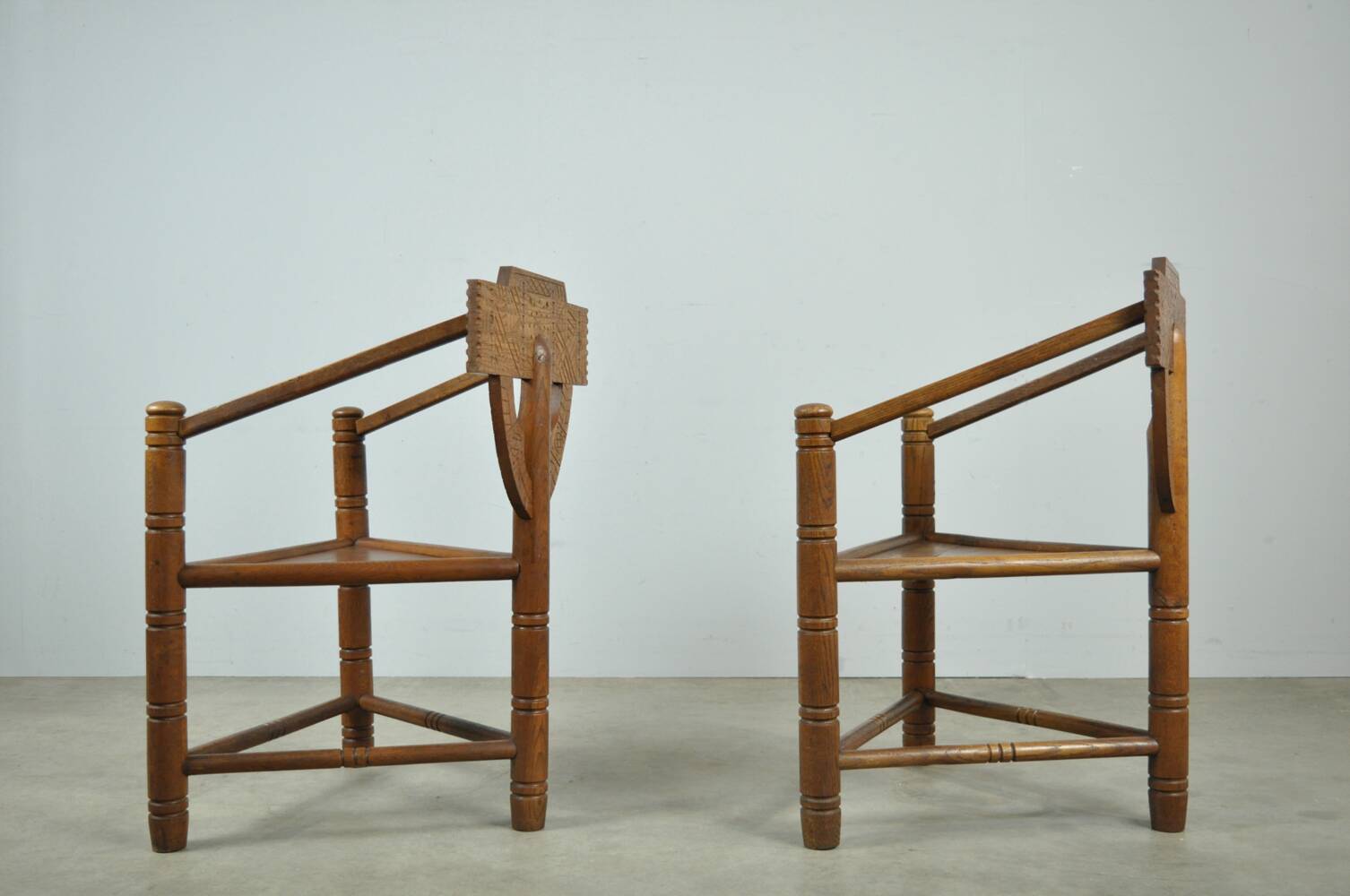 Pair of vintage antique Scandinavian oak Monk chairs, Sweden 1950s