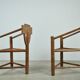Pair of vintage antique Scandinavian oak Monk chairs, Sweden 1950s