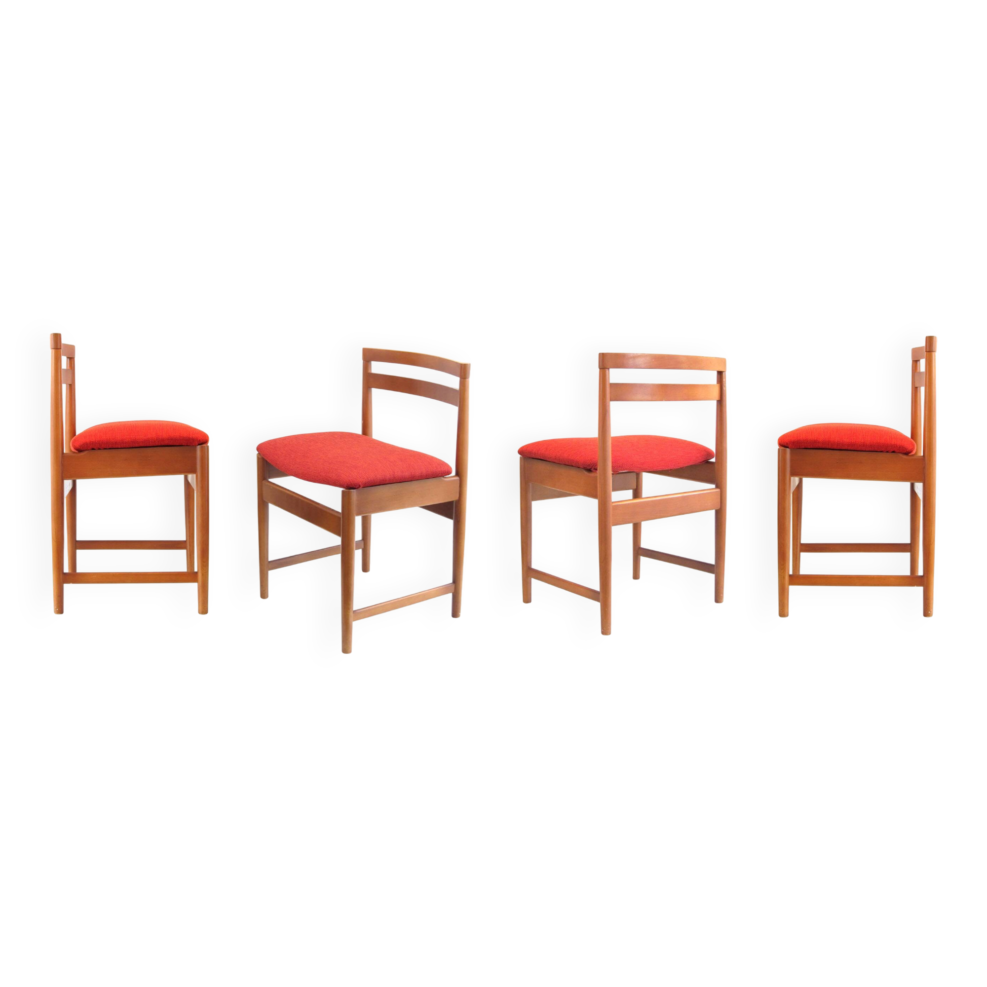 4 Danish Vintage Mid-Century Dining Chairs red upholstery