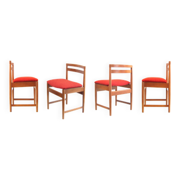 4 chaises de salle à manger vintage danoises des années 50 avec rembourrage rouge