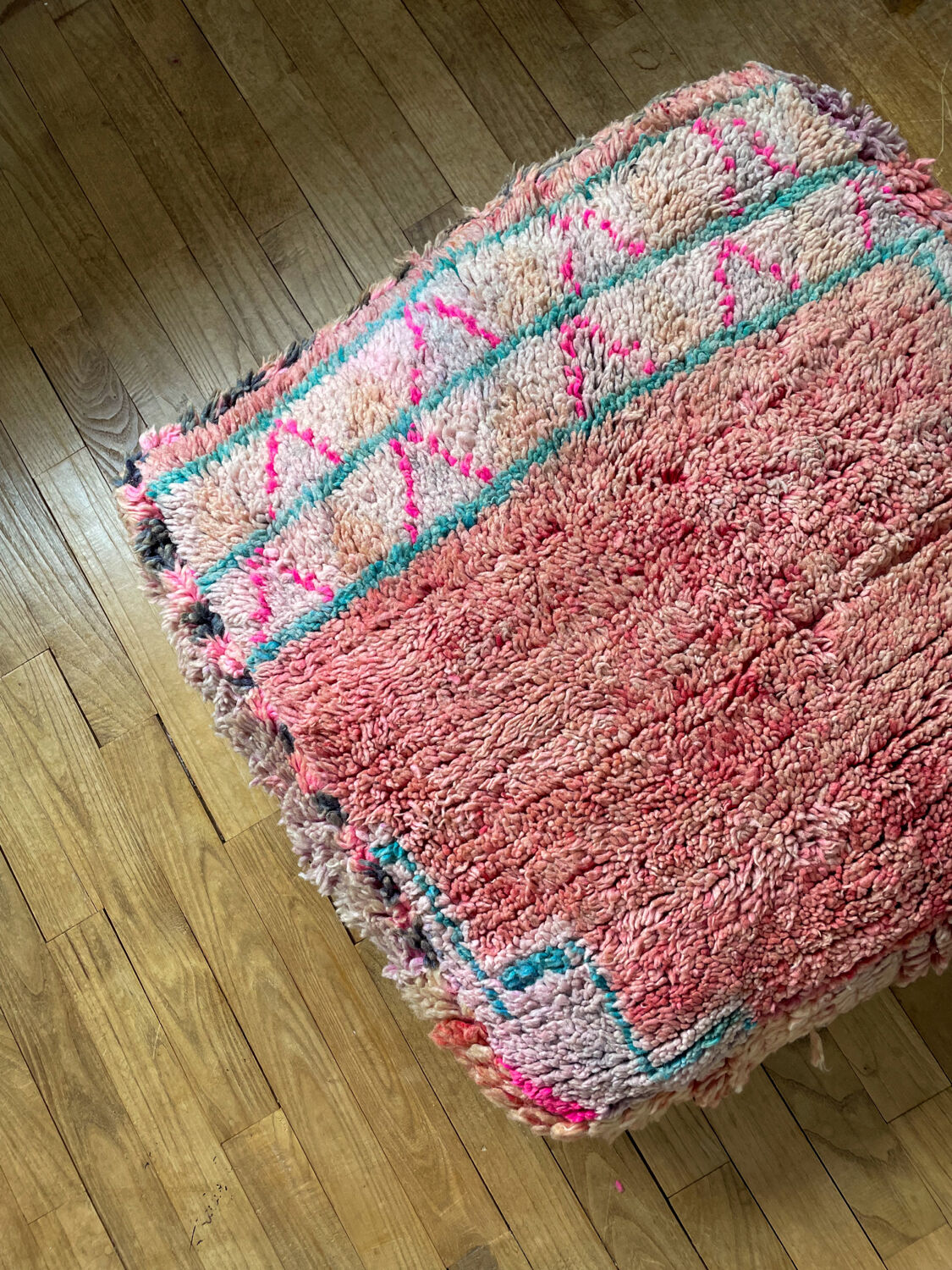 Moroccan bohemian pouf pale pink and green