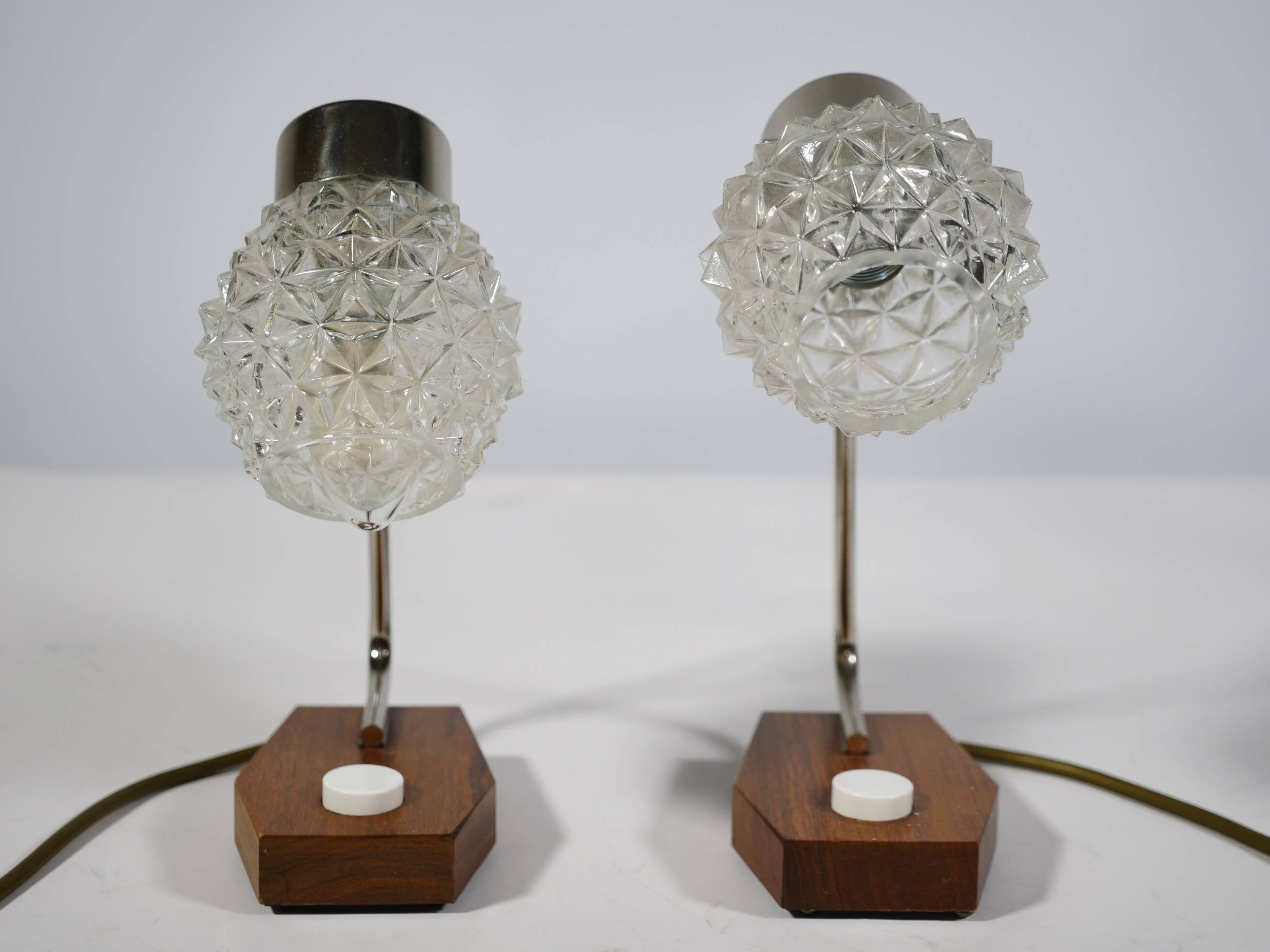 Mid-Century Crystal and Teak Table Lamps, Set of 2, 1960s