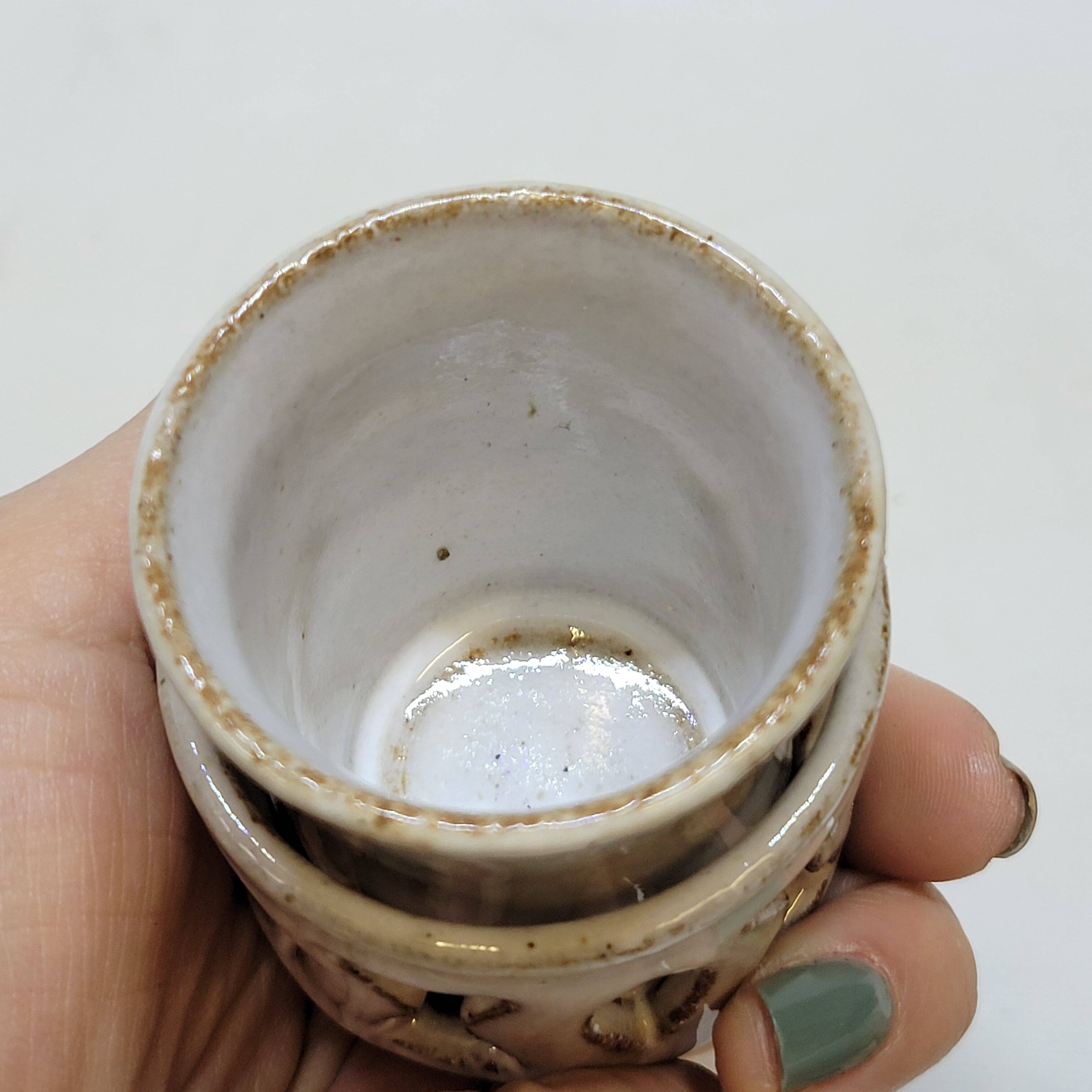 2 Ceramic Stoneware Egg Cups Signed by a Ceramist to Identify