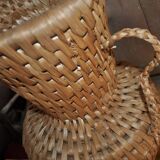 Large beige (wheat) woven wicker floor vase, Mid-Century style from the 1940s.