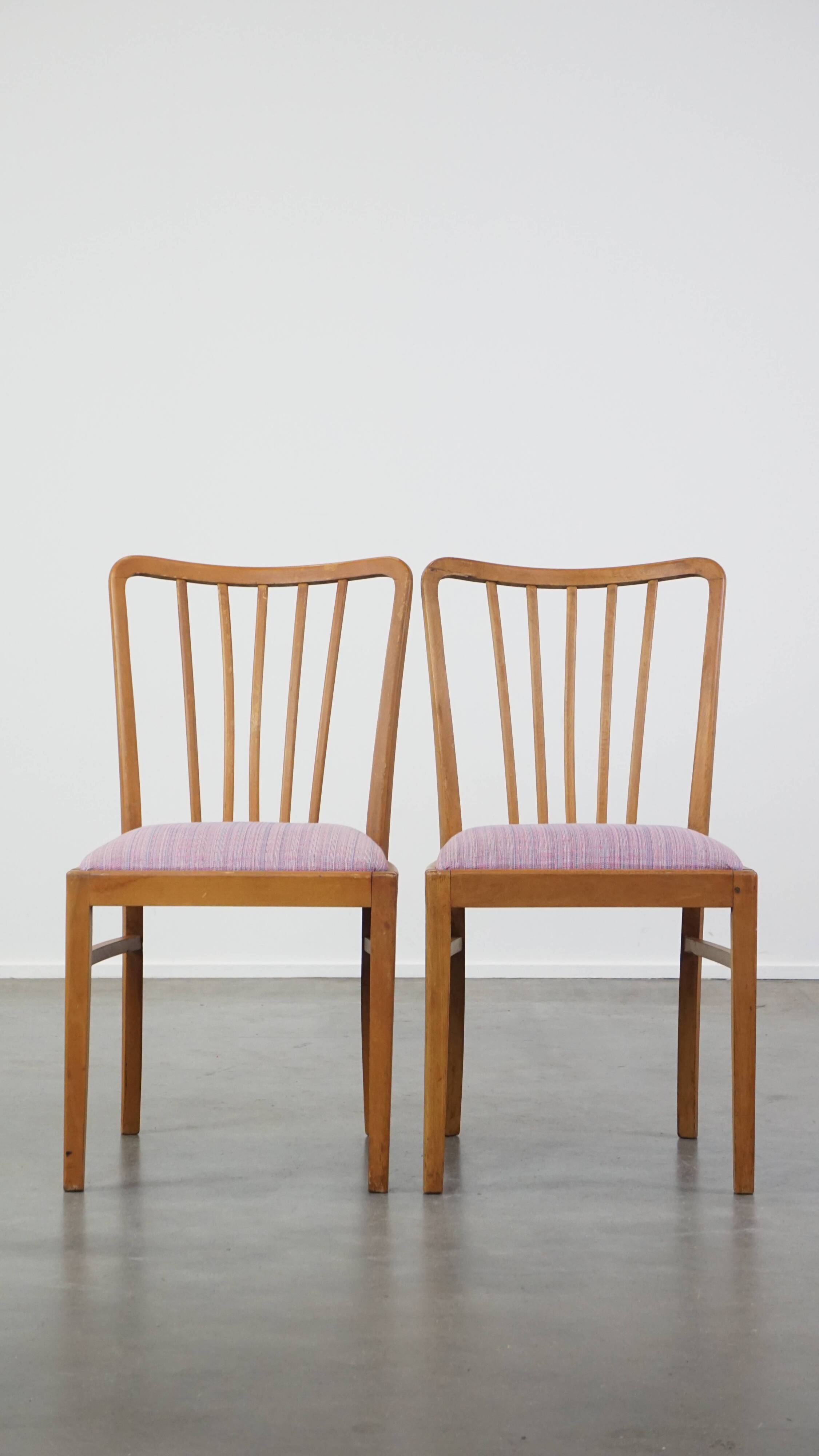 Set of 4 vintage Danish design dining chairs from the 1970s with light purple fabric seats