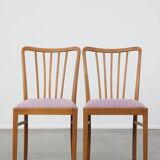 Set of 4 vintage Danish design dining chairs from the 1970s with light purple fabric seats