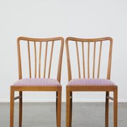 Set of 4 vintage Danish design dining chairs from the 1970s with light purple fabric seats