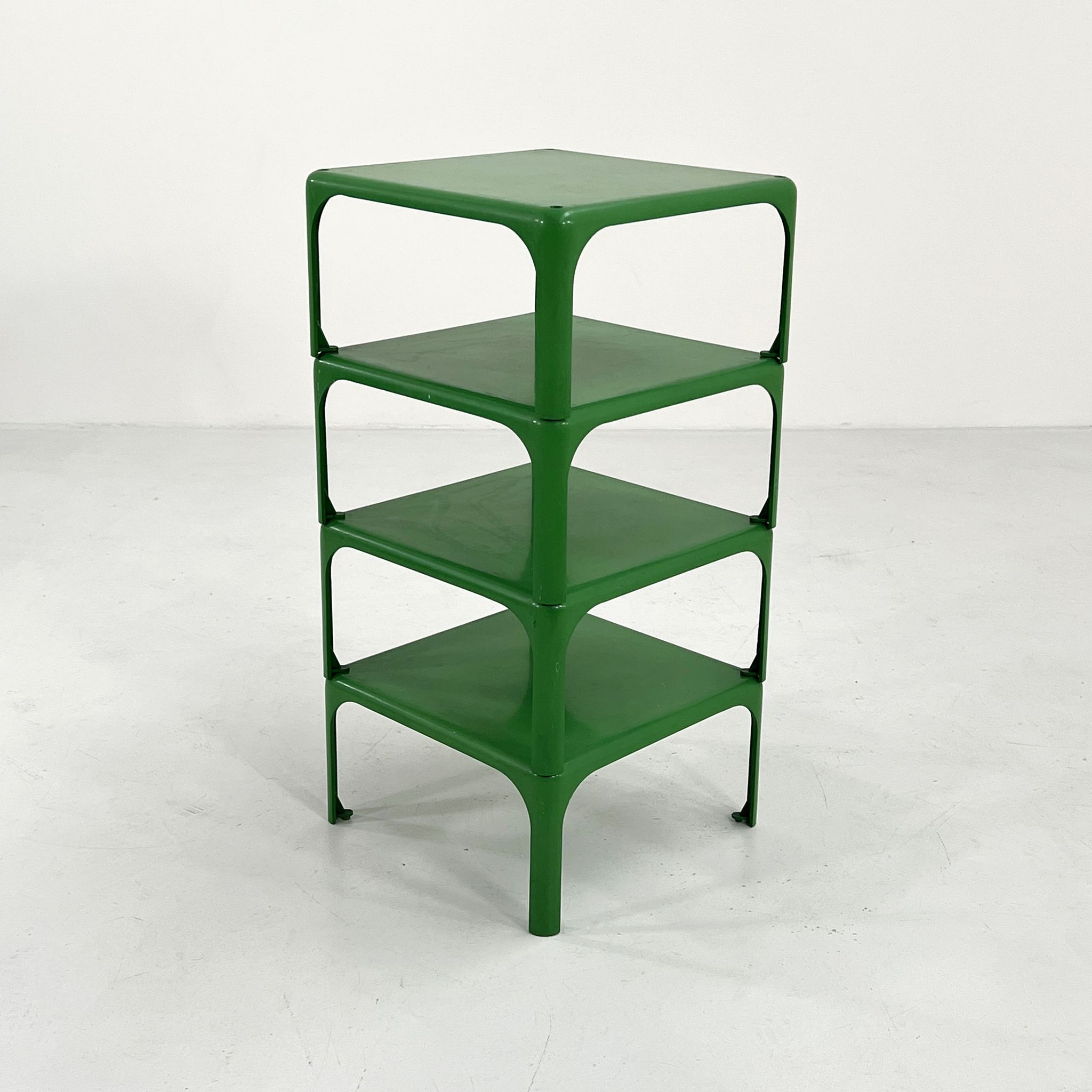 Set of 4 green stackable tables demetrio 45 by vico magistretti for artemide, 1960