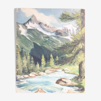 Toile ancienne montagne