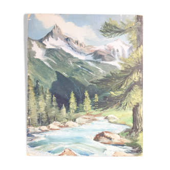 Toile ancienne montagne