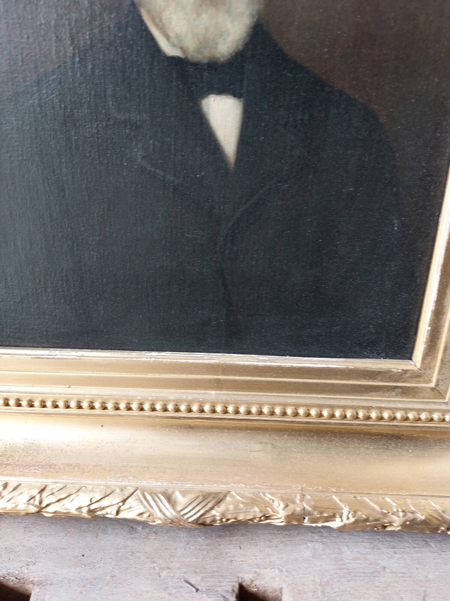 Painting Portrait of an ancient man 19th with gilded wooden frame