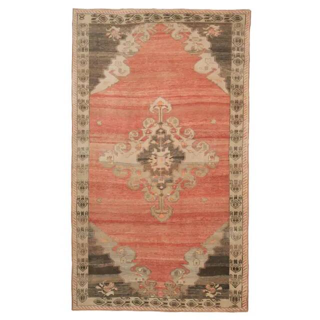1970s Vintage Turkish Oushak Handmade Wool Cotton Red Area Rug 235x392