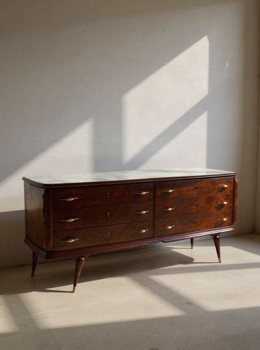 Commode en placage de palissandre avec plateau en onyx vert