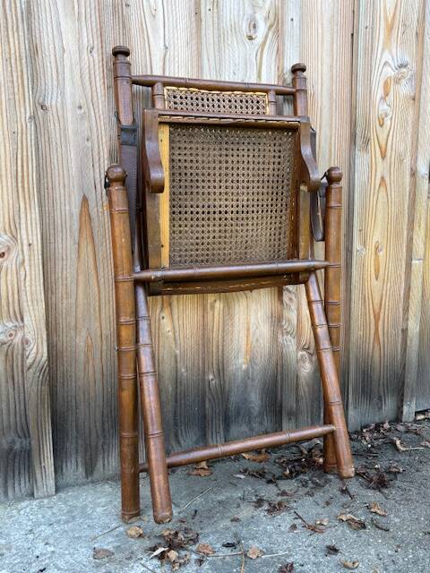Teak and cane folding chair from the 1900s