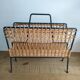 Iron and Rattan Magazine Rack - 1960s - Vintage