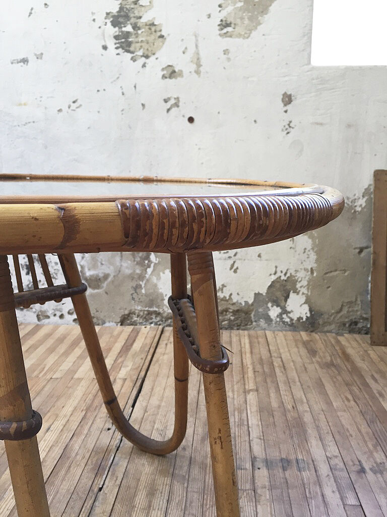 Vintage glass and rattan table