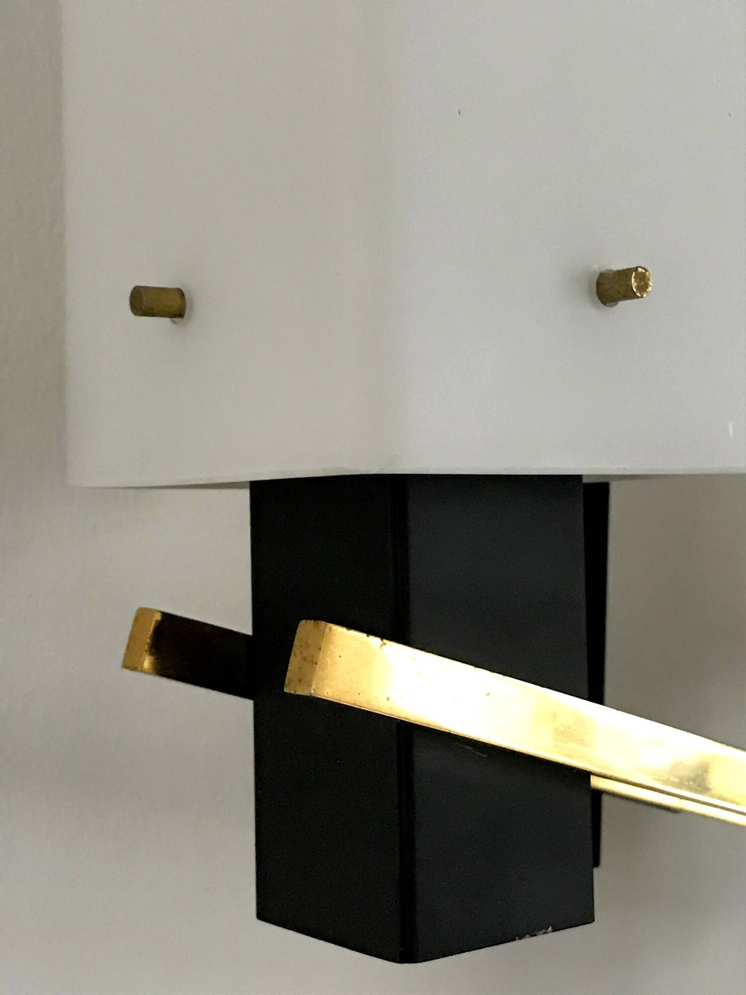 Arlus opaline and vintage steel wall light from the 1950s