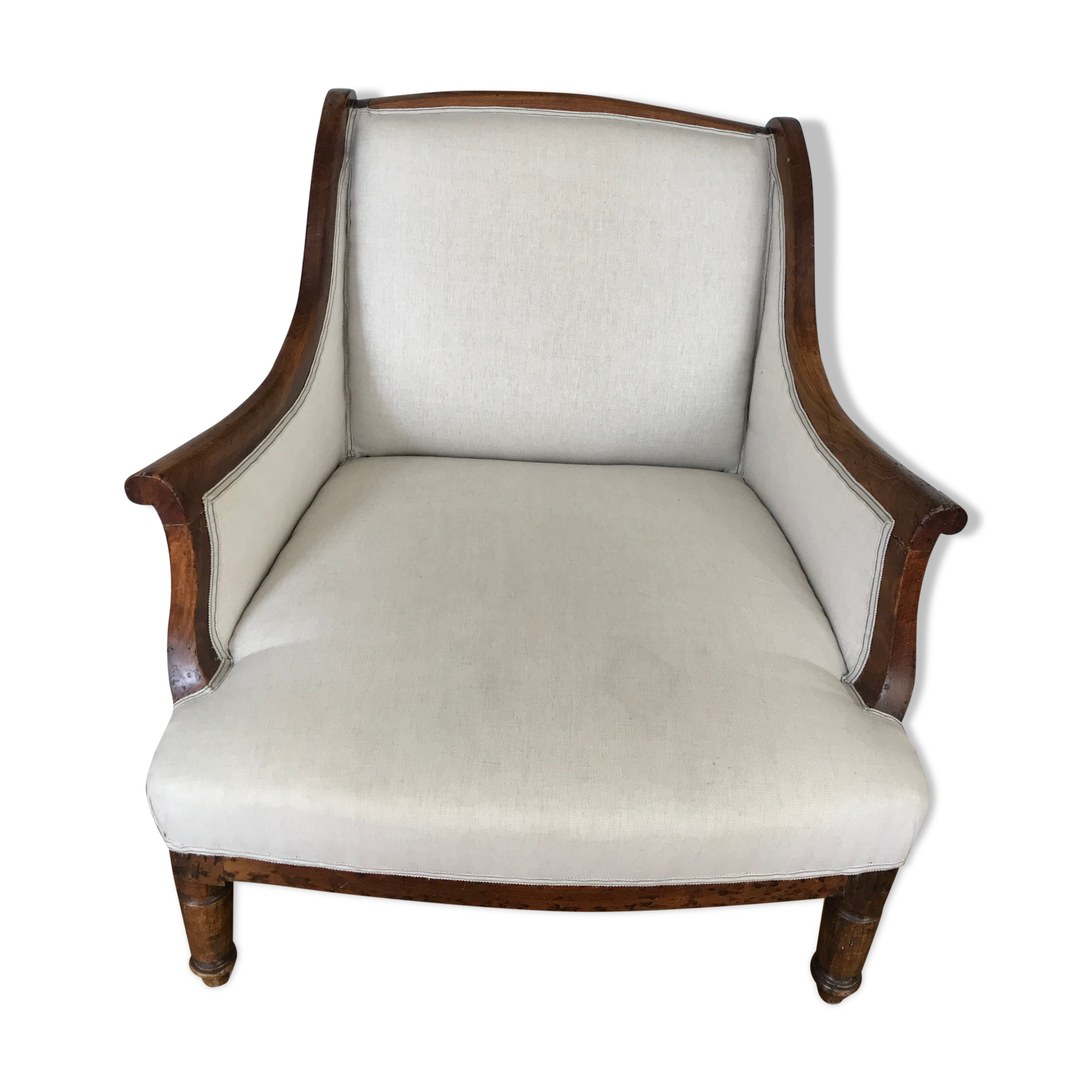 Original old armchair covered linen