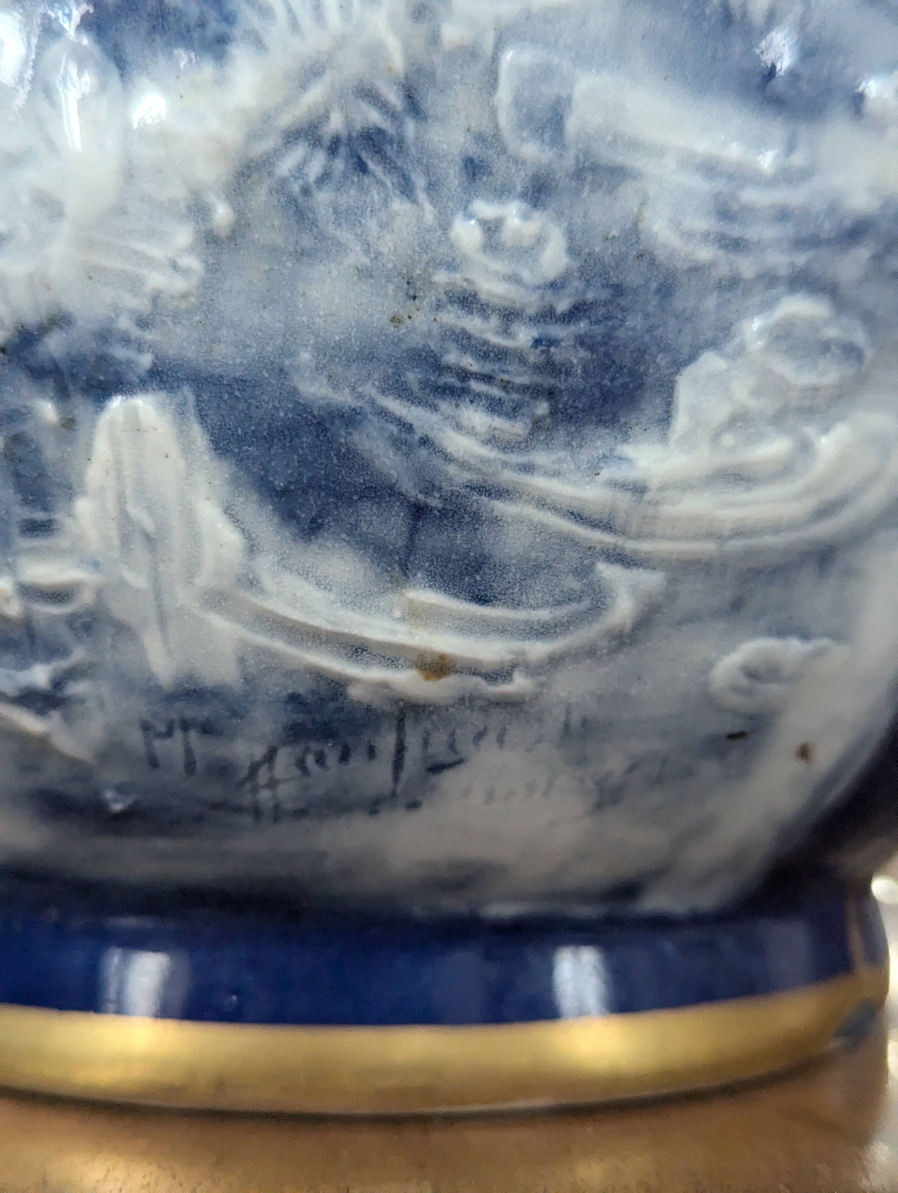 Blue Limoges porcelain vase