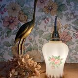 Vintage tulip ride in white opaline drawings of roses