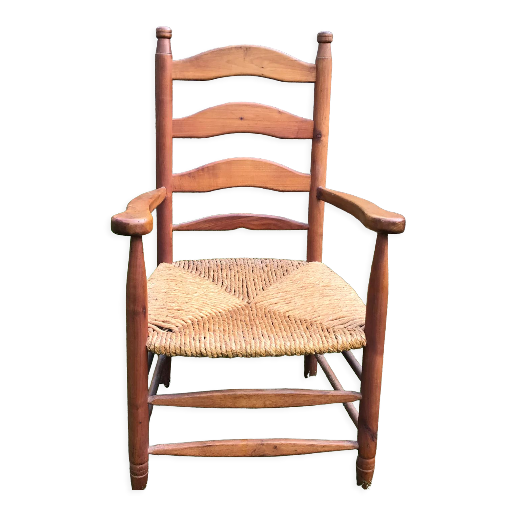 Fauteuil vintage orme et paille