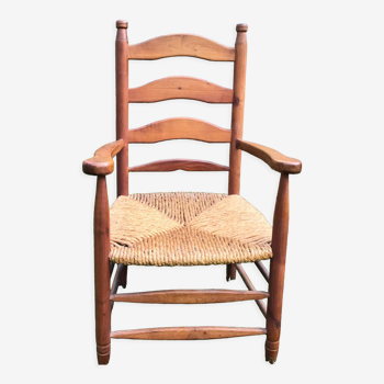 Vintage armchair elm and straw