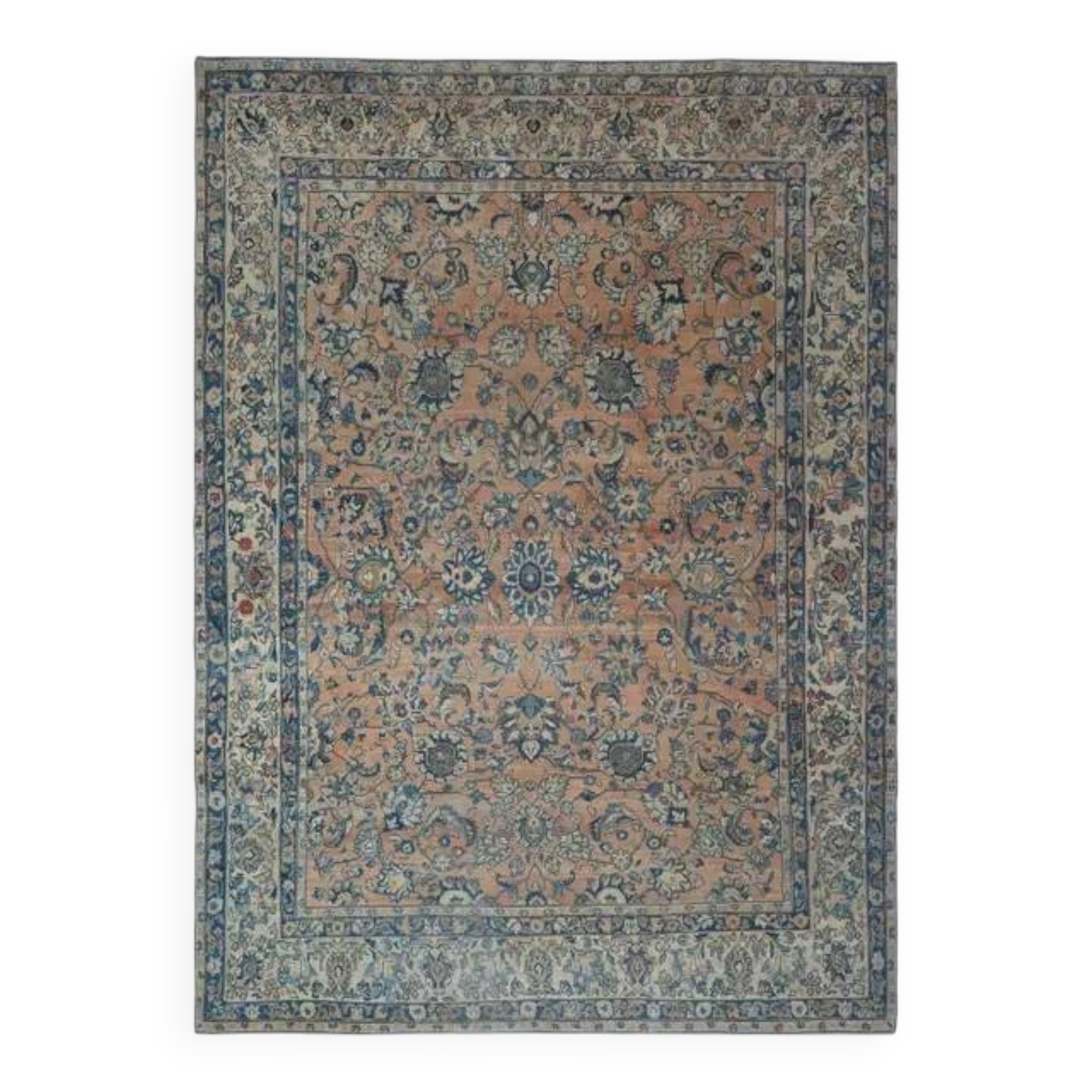 1970s Vintage Persian Handmade Wool Cotton Orange Area Rug 265x372