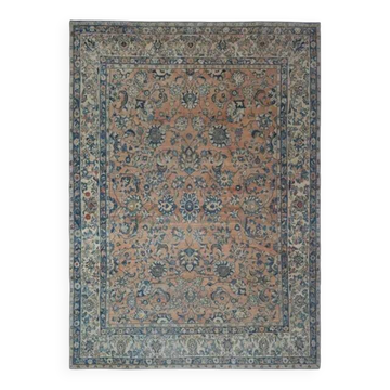 1970s Vintage Persian Handmade Wool Cotton Orange Area Rug 265x372