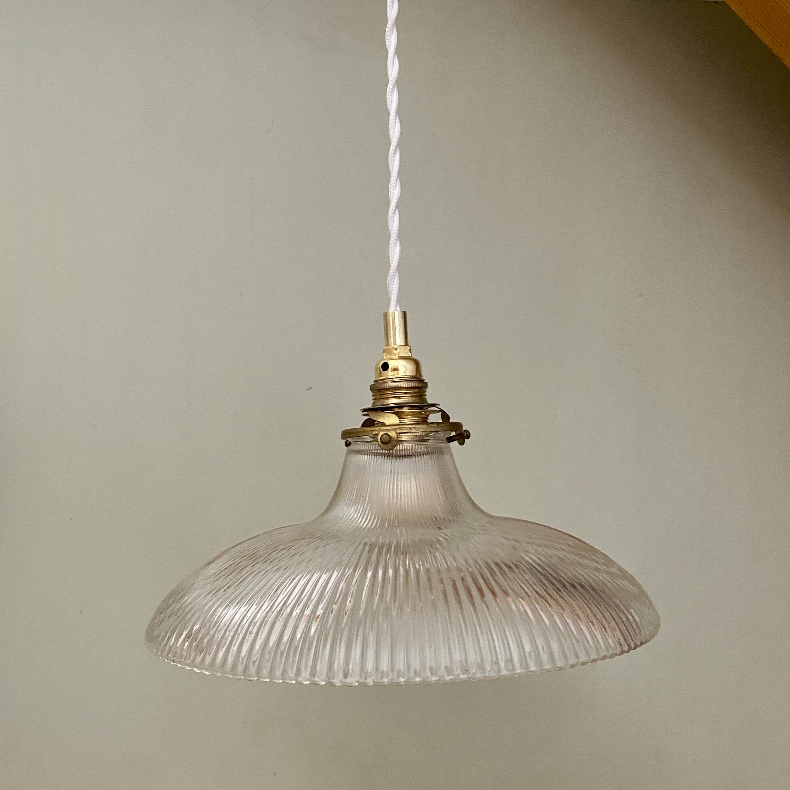 Vintage holophane glass lampshade pendant light