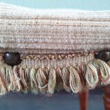 Vintage wooden footrest with 1970 fringed fabric coating