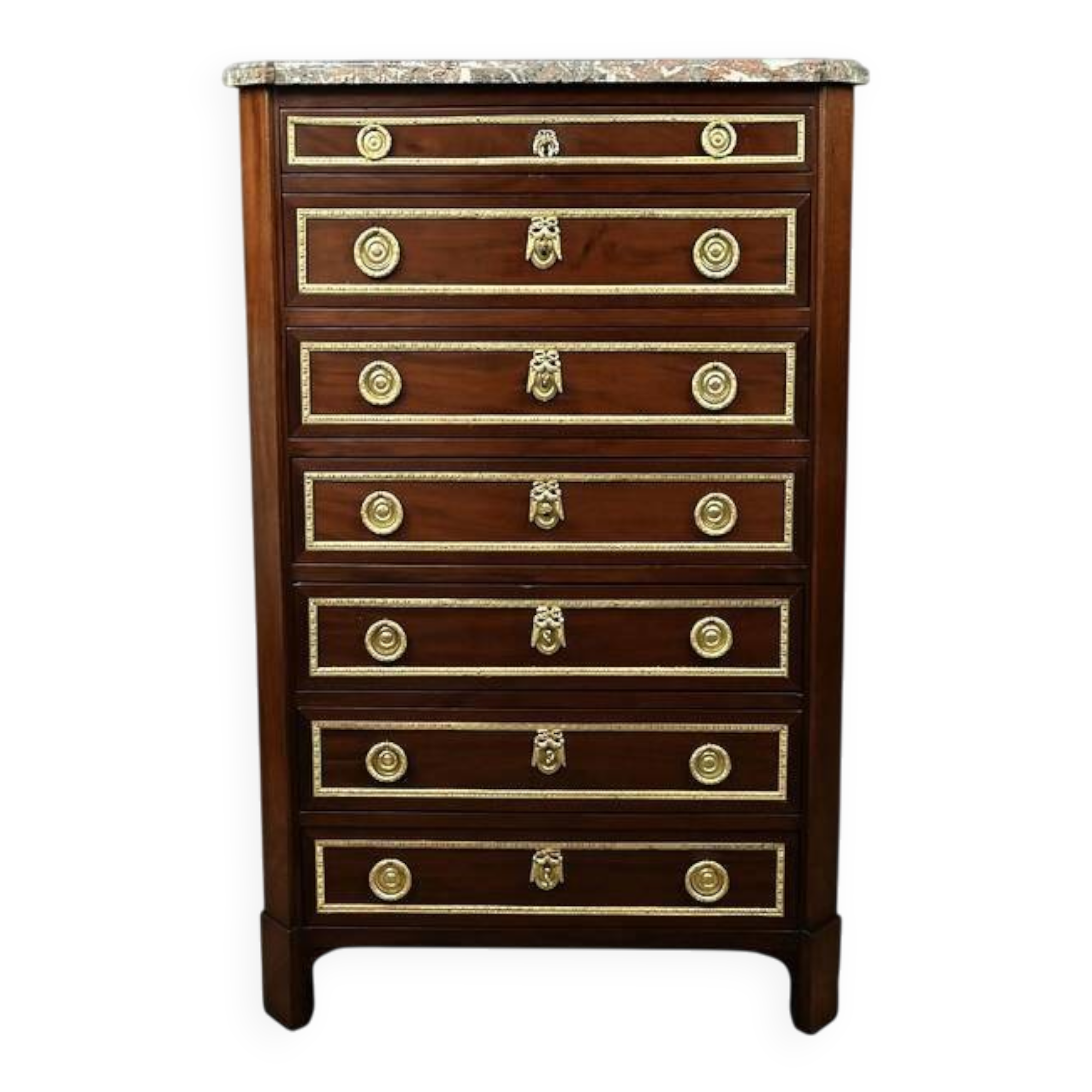 Mahogany veneer chest of drawers, Louis XVI period – Late 18th century