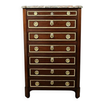 Mahogany veneer chest of drawers, Louis XVI period – Late 18th century