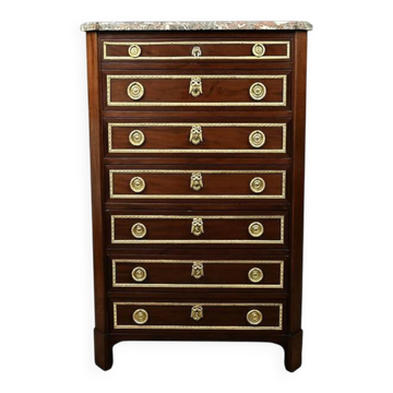 Mahogany veneer chest of drawers, Louis XVI period – Late 18th century