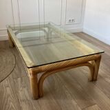 Grand table basse rotin et verre