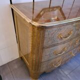 Commode de style en érable moucheté circa 1980