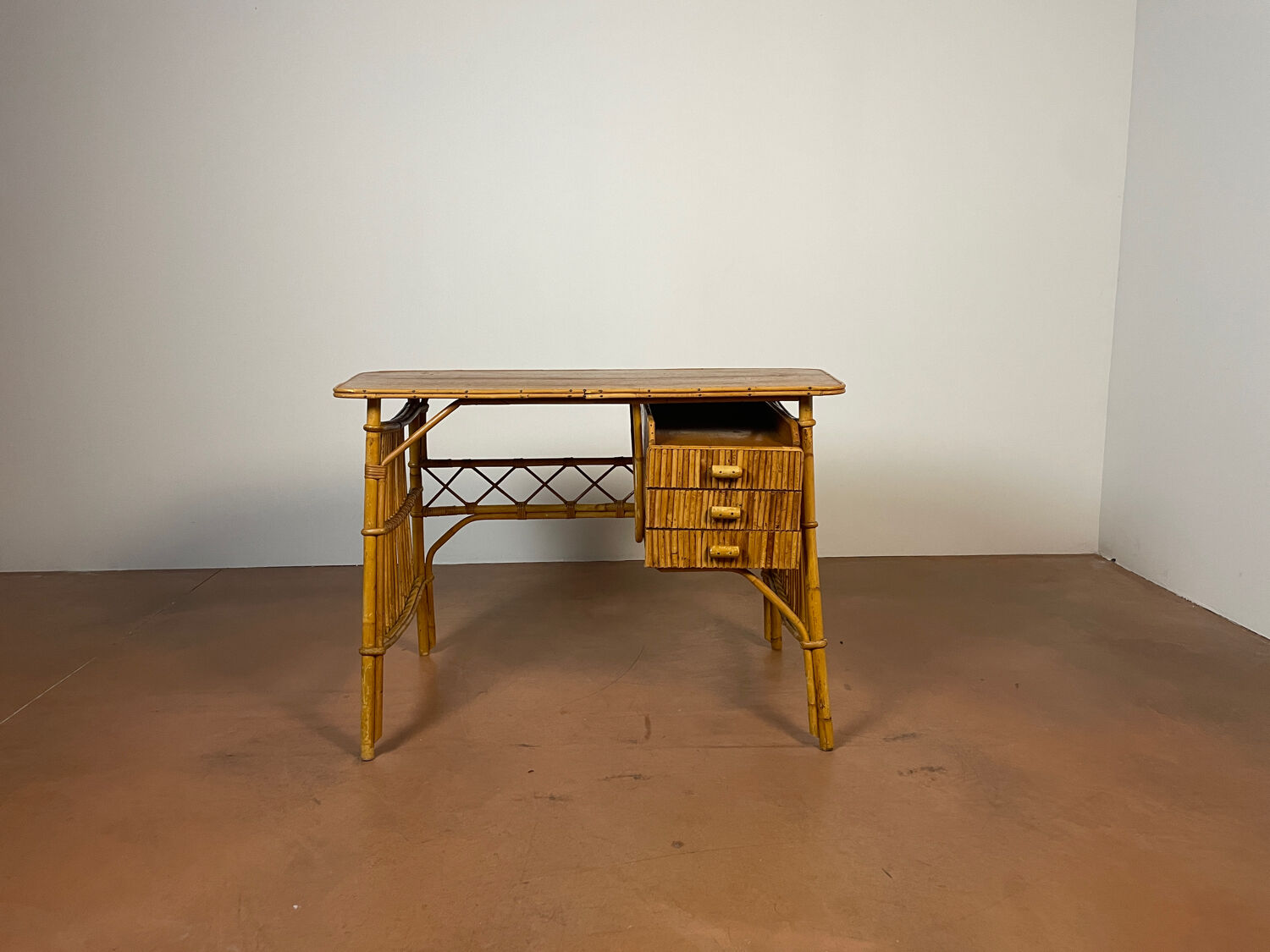 Vintage desk in bamboo and rattan