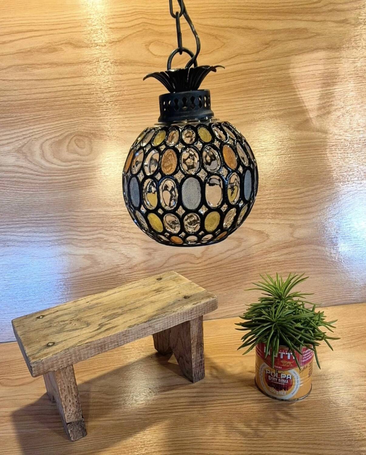 Vintage 1960s glass stained glass pendant light.