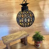 Vintage 1960s glass stained glass pendant light.