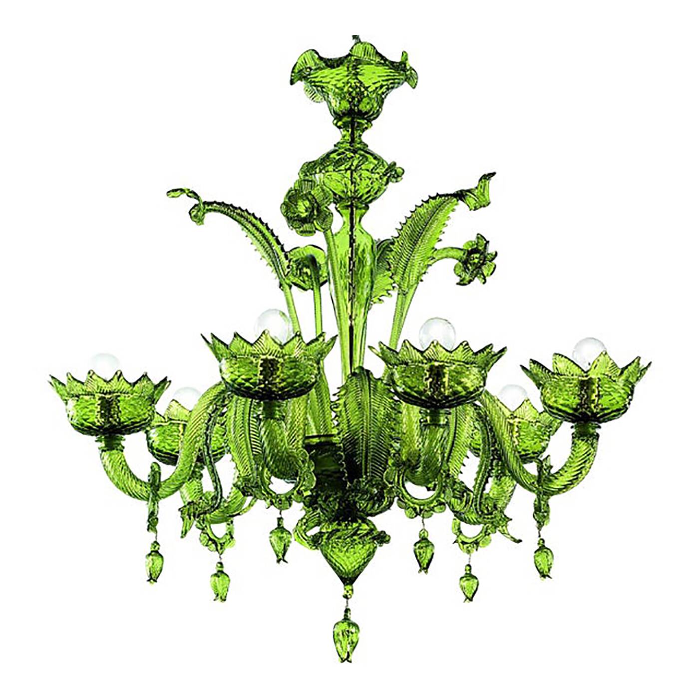 Contemporary Translucent Green Murano Style Glass Chandelier