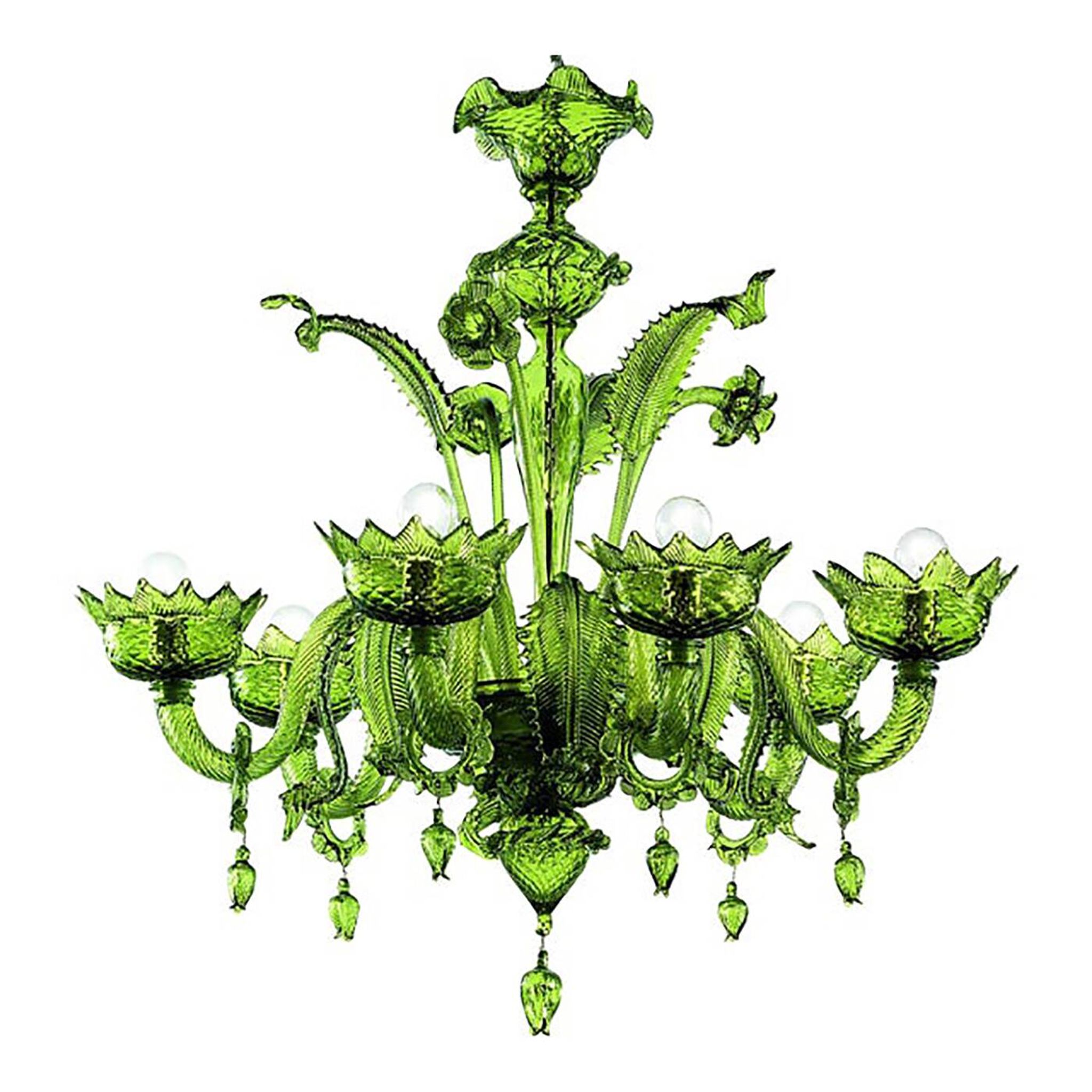 Contemporary Translucent Green Murano Style Glass Chandelier