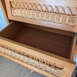 Vintage oak and rattan chiffonier