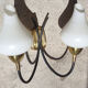 Pair vintage sconces, brass, steel and opaline 1950