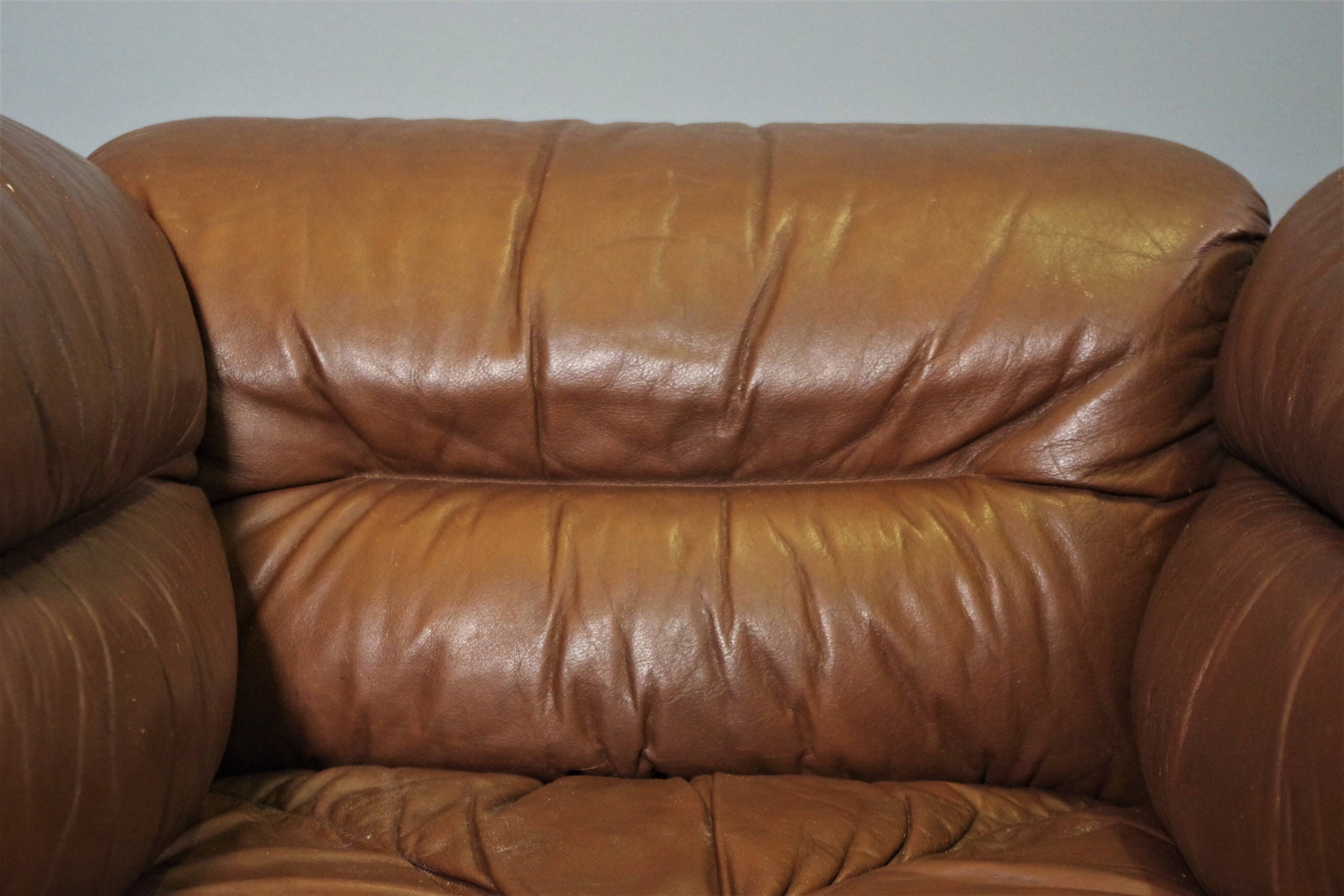 Cognac leather armchairs by BL Arredamenti, 1970s, set of 4