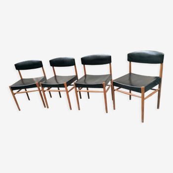 Ensemble de 4 chaises scandinaves, teck et skaï, 1960