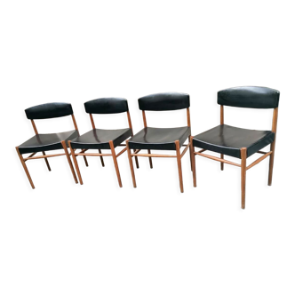 Set of 4 Scandinavian chairs, teak and skai, 1960