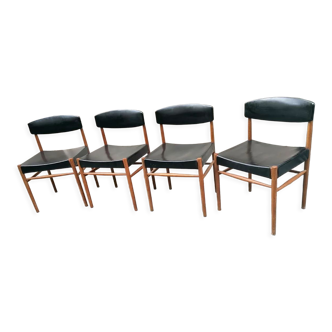Ensemble de 4 chaises scandinaves, teck et skaï, 1960