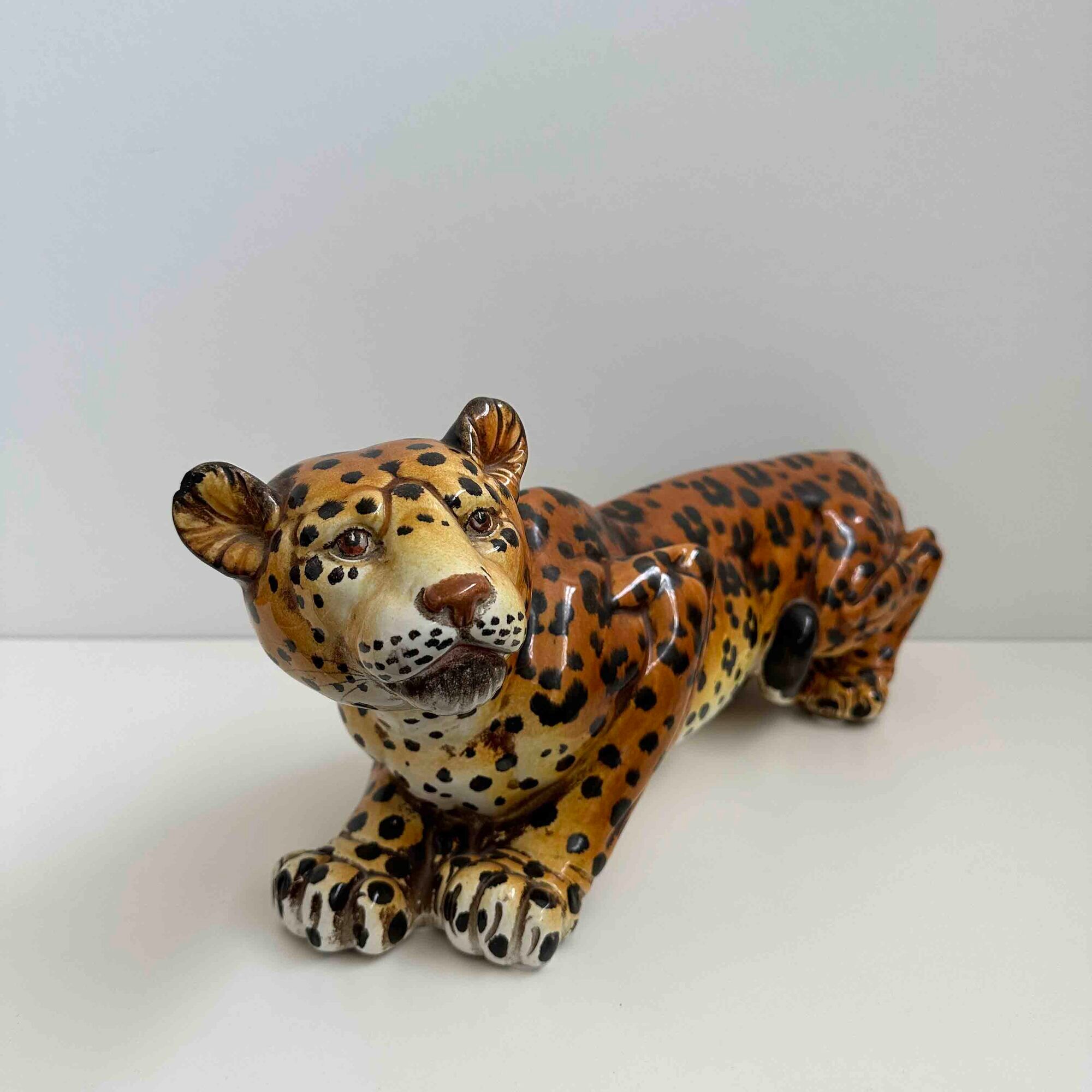 Italian handpainted leopard in ceramic, 1950s