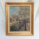 Painting Oil on canvas signed "Paris Notre Dame"
